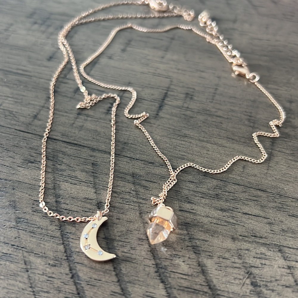 Rose gold moon and faux crystal layering necklaces